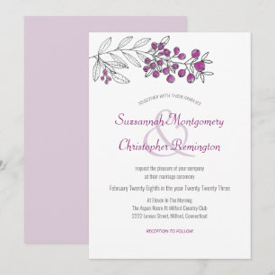 Convite Casamento de Berry Leaf, zona de fronteira mínima