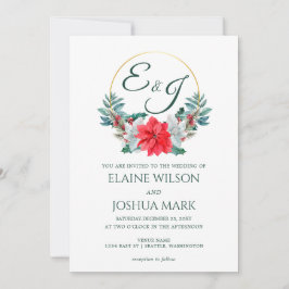 Convite Casamento de Berry Poinsettia Wreath Monograma