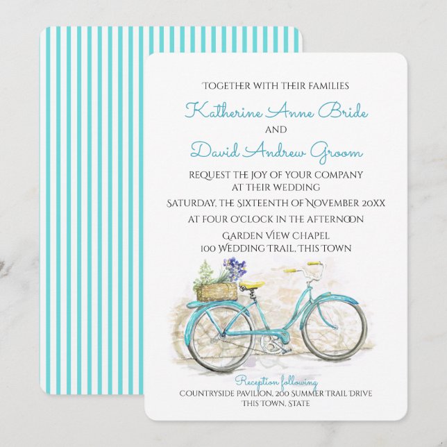 Convite Casamento de Bicicleta de Vintage Country Watercol (Frente/Verso)