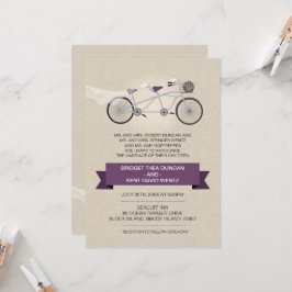 Convite Casamento de Bicicleta Faux Linen Plum Tandem