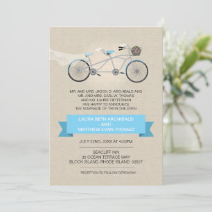 Convite Casamento de Bicicleta Tandem Faux Linen