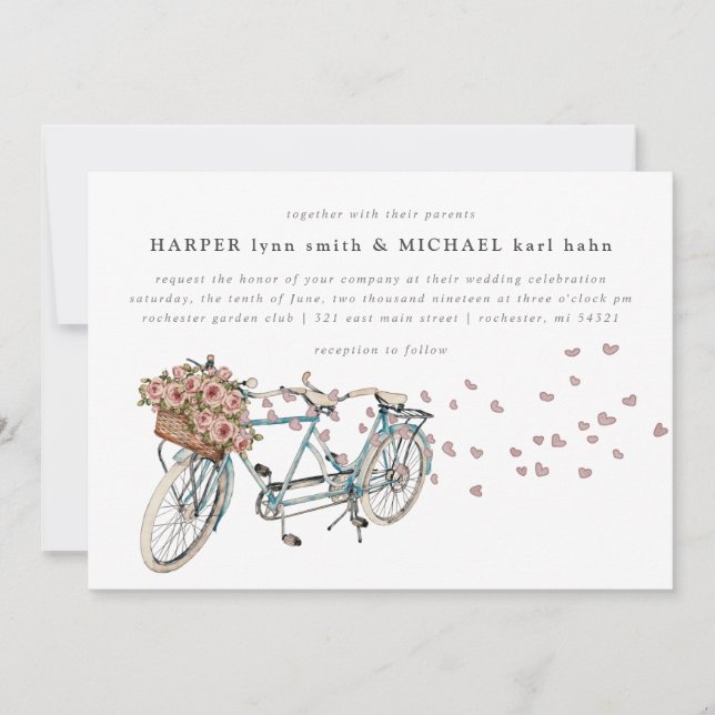 Convite Casamento de bicicleta Watercolor Tandem (Frente)