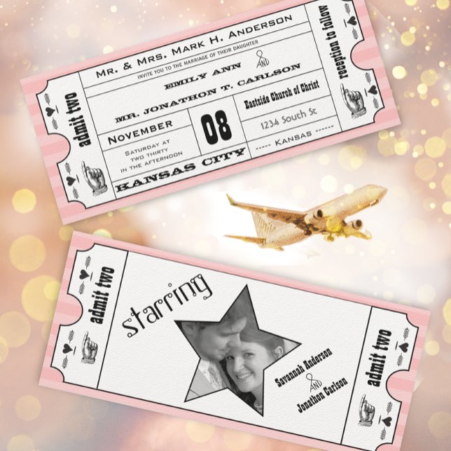 Convite Casamento de Bilhetes Modernos de Tipografia Rosa  (Criador carregado)