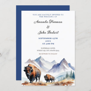 Convite Casamento de Bison Buffalos Brancos e Marinhos com