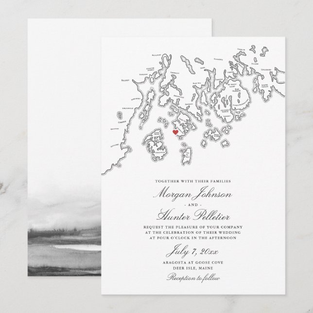 Convite Casamento de Black Deer Isle Maine Elegant Aragost (Frente/Verso)