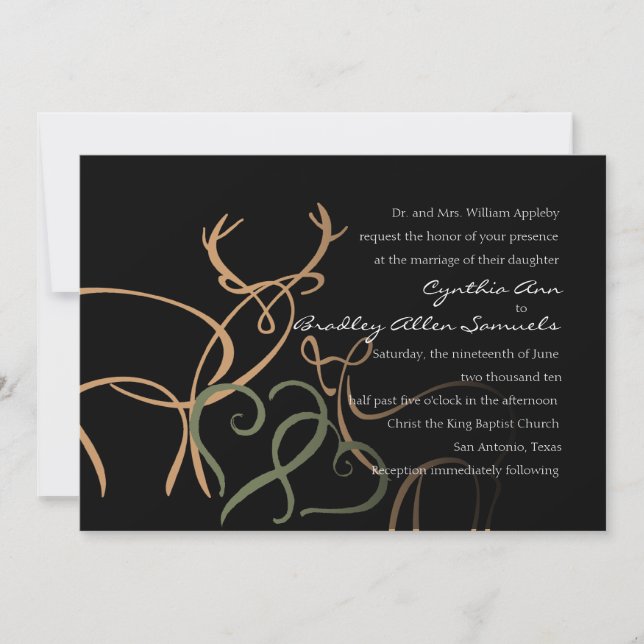 Convite Casamento de Black Tan Green Buck and Doe in Love (Frente)