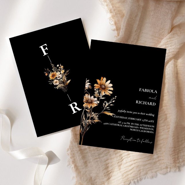Convite Casamento de BLack Wildflower (Criador carregado)