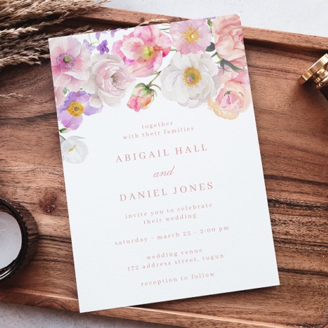 Convite Casamento de Bloom de Watercolor Elegante (Criador carregado)
