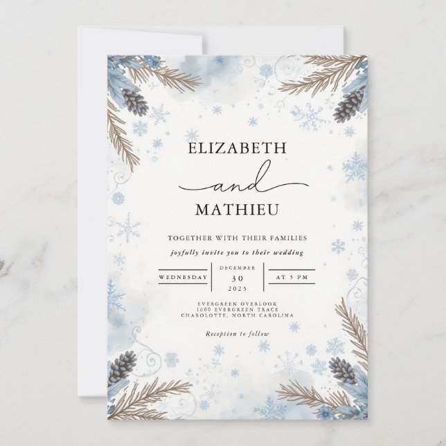 Convite Casamento de Blooms de fosco Pine Winter (Frente)
