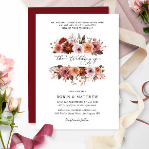 Convite Casamento de Blooms Florais de Borgonha e Blush