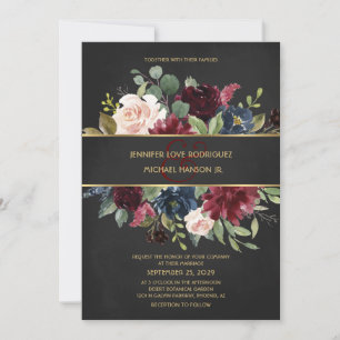Convite Casamento de Blooms Florais do Marinho de Merlot D