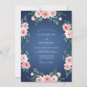 Convite Casamento de Blossom Painterly com Tom Naval Rosad