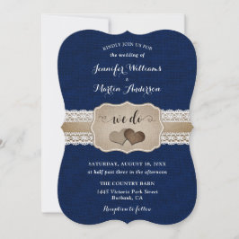 Convite Casamento de Blue Burlap e Renda