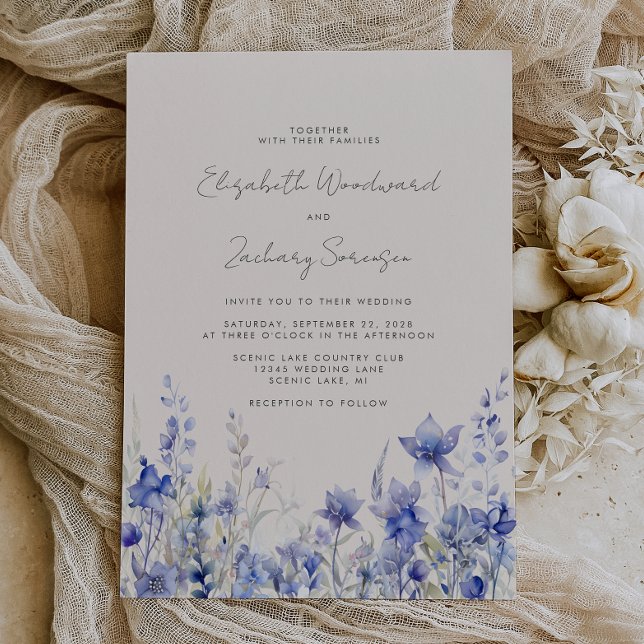 Convite Casamento de Bluebells Aquarela Boho Flores Silves (Criador carregado)
