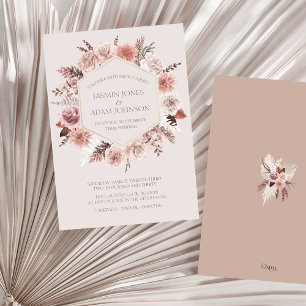 Convite Casamento de Blush Beige Pampas Floral Boho
