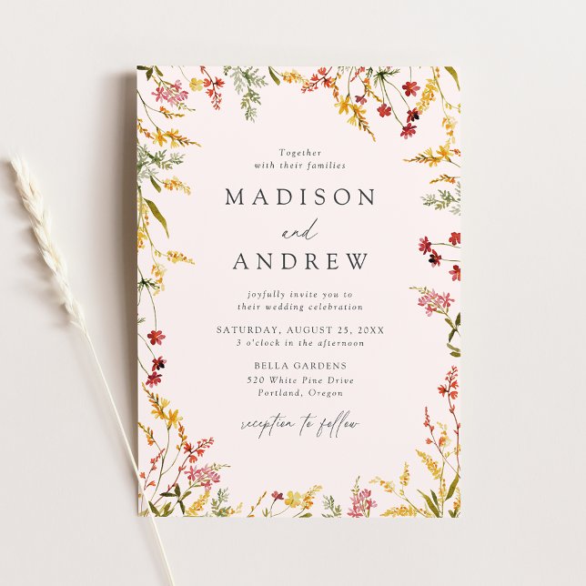 Convite Casamento de Blush de Frame de Flor Selvagem de Ve (Criador carregado)