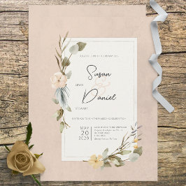Convite Casamento de Blush de Frame Floral de Boho Seco