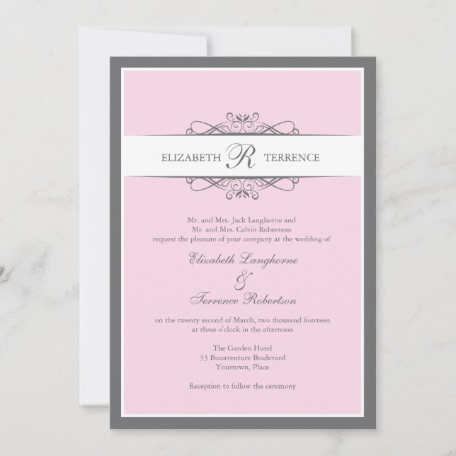 Convite Casamento de Blush Decorativo Moderno (Frente)