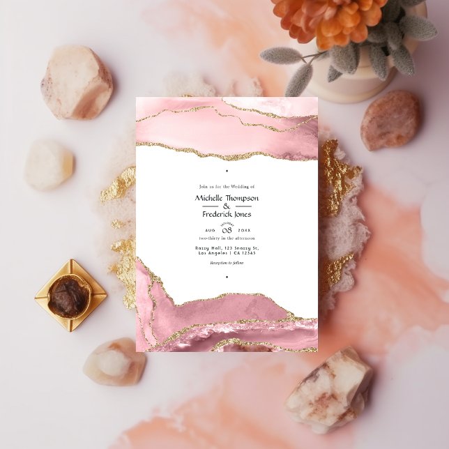 Convite Casamento de Blush e Agate Dourado (Criador carregado)