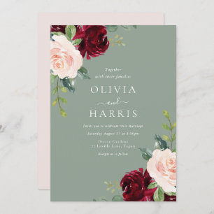 Convite Casamento de Blush e Sage Floral Watercolor Burgun