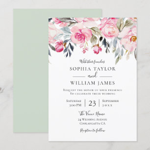 Convite Casamento de Blush & Greenery Floral Watercolor