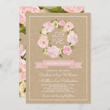 Casamento de Blush Pink Peony Wreath Kraft Paper