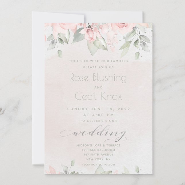Convite Casamento de Blush Rosa Eucalyptus Greenery (Frente)