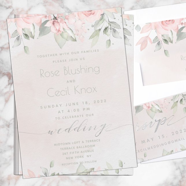 Convite Casamento de Blush Rosa Eucalyptus Greenery (Criador carregado)