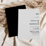 Convite Casamento de Boda Negra Negra Inicial Minimalista<br><div class="desc">Este convite de casamento formal inicial de boda preto minimalista é perfeito para um casamento clássico. O design apresenta uma fonte elegante em um fundo preto e branco para embelezar seu evento.</div>