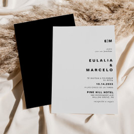 Convite Casamento de Boda Negra Negra Inicial Minimalista
