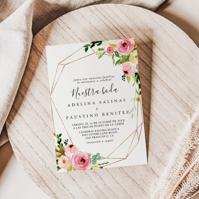 Convite Casamento de Boda, Nuestra Tropical Dourada Geomét (Criador carregado)