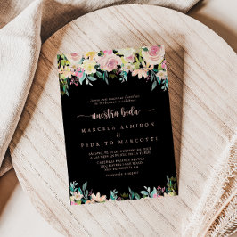 Convite Casamento de Boda, Primavera Floral, rosa Dourada