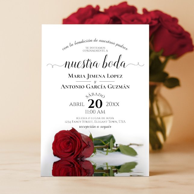 Convite Casamento de Boda, Rosa vermelha espanhola da Eleg (Criador carregado)