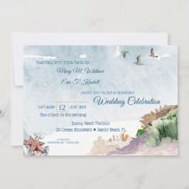 Convite Casamento de Boho Beach com Watercolor Driftwood