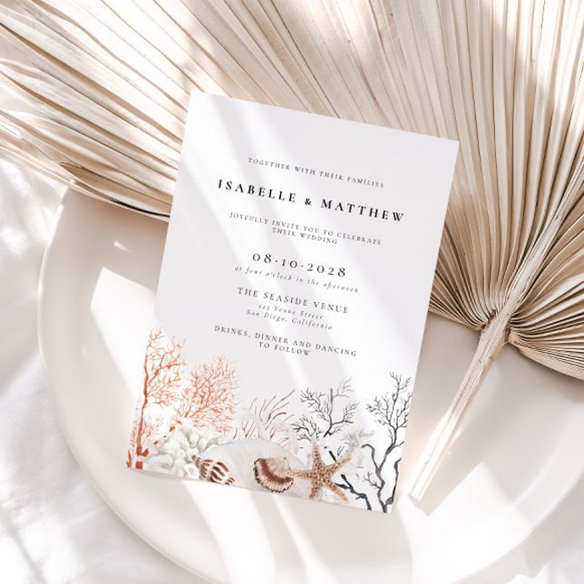 Convite Casamento de Boho Beach Coral Reef (Criador carregado)