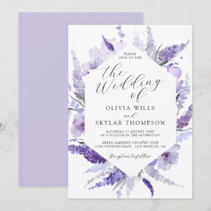Convite Casamento de Boho Botânico Floral com lavanda Flor
