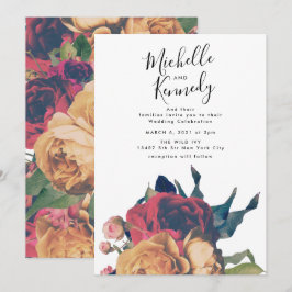 Convite Casamento de Boho Botânico Floral da Rosa vermelha