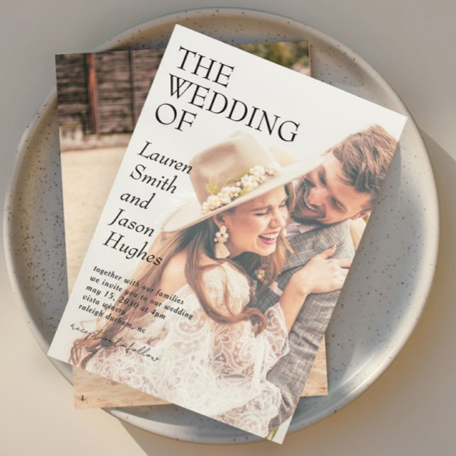 Convite Casamento de Boho Branco e Preto com Foto Moderno  (Criador carregado)