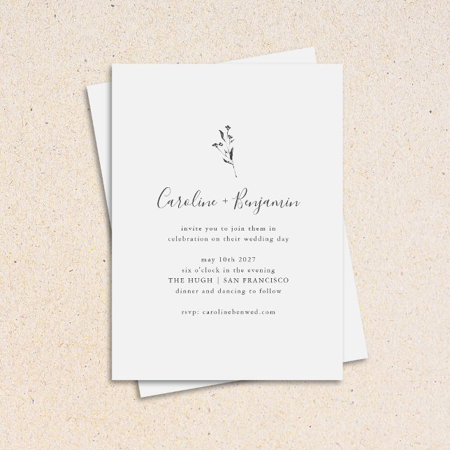 Convite Casamento de Boho Branco Preto com Script Botânico (Criador carregado)