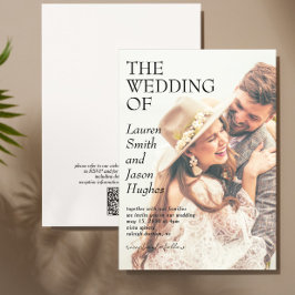 Convite Casamento de Boho com Código QR Preto e Branco Mod