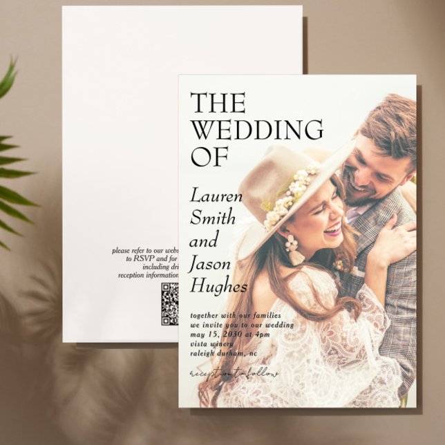 Convite Casamento de Boho com Código QR Preto e Branco Mod (Criador carregado)