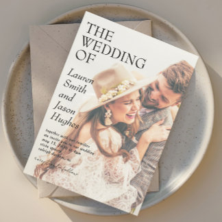 Convite Casamento de Boho com Foto Branca e Preta Moderna