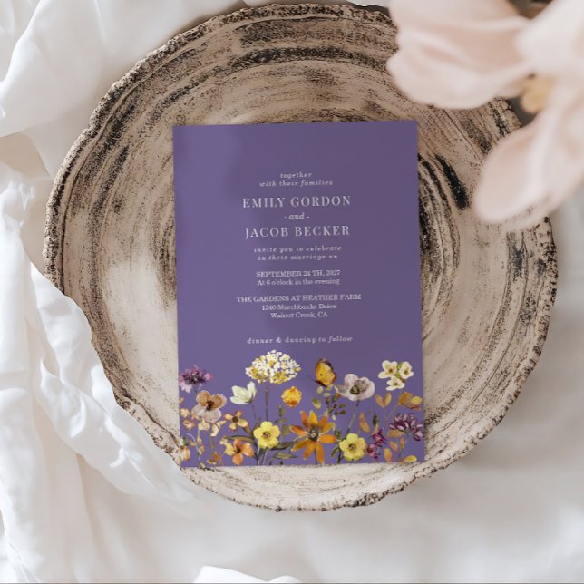 Convite Casamento de Boho com Lavanda de Flor Selvagem Whi (Criador carregado)