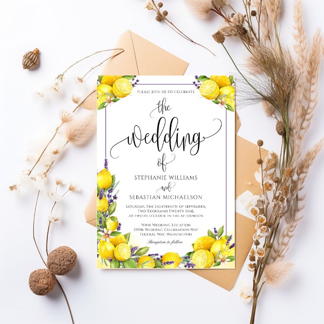 Convite Casamento de Boho com Lavanda de Limão de Aquarela (Watercolor Lemon Lavender Boho Wedding Invitation)