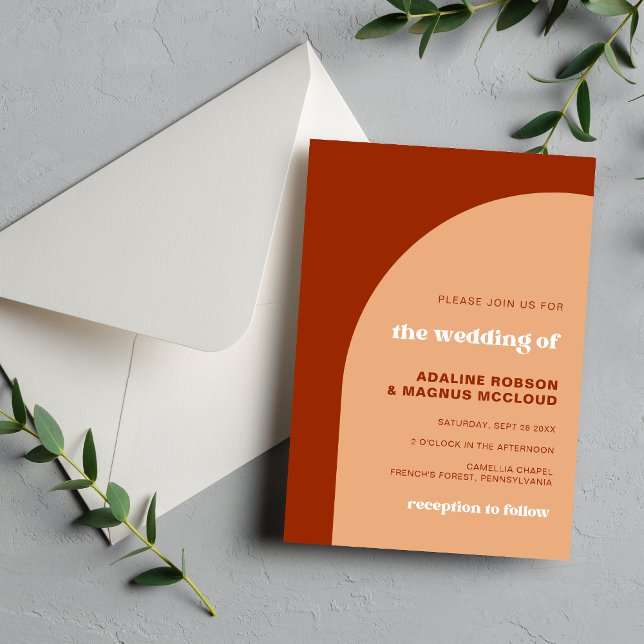 Convite Casamento de Boho com Peach Terracotta Arch Chic (Criador carregado)