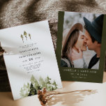Convite Casamento de Boho de Árvore de Pinheira Rustic Wat<br><div class="desc">Este convite para o casamento contém pinheiros verde-aquarela rusticados e uma fonte manuscrita boêmica. Edite todos os textos e fontes para corresponder ao seu estilo de casamento. Altere a foto no verso para adicionar um toque pessoal. Este convite de casamento é perfeito para o seu casamento na montanha ou na...</div>