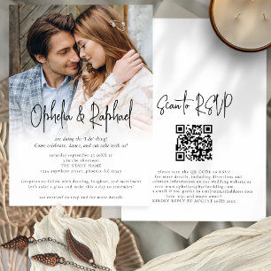 Convite Casamento de Boho de Código QR de Script Informal