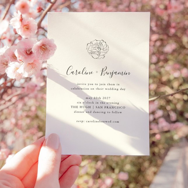 Convite Casamento de Boho de Desenho Floral de Ivory Black (Criador carregado)