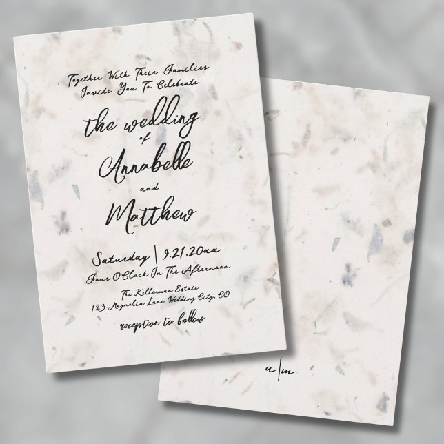 Convite Casamento de Boho de Papel de Semente Manuscrito E (Elegant Handwritten Seed Paper Boho Wedding Invitation)