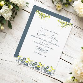 Convite Casamento de Boho Floral de Flor Azul Amarelo